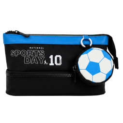 Trousse scolaire sportive noire et bleue au design inspiré du football
