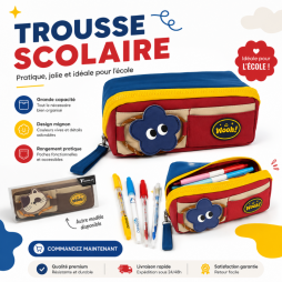 Trousse scolaire rectangulaire au design coloré et original