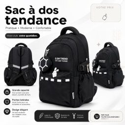Sac à dos scolaire tendance en noir