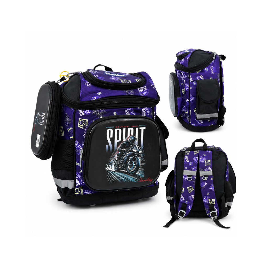 Cartable scolaire avec trousse pour garçon au design sportif et moderne smart bag