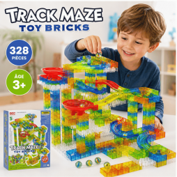 Circuit de billes Track Maze composé de 328 pièces colorées et transparentes