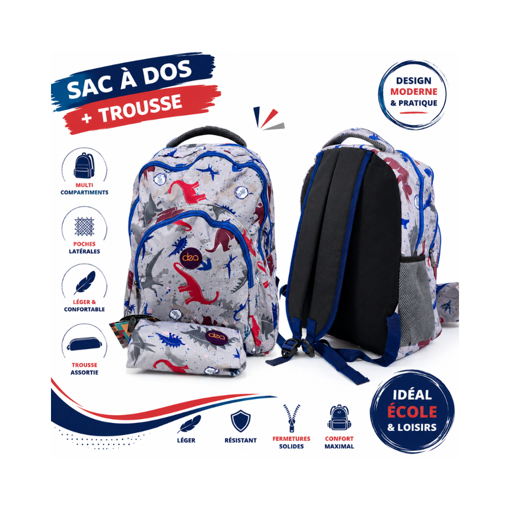 Sac à dos scolaire pour enfant avec trousse assortie