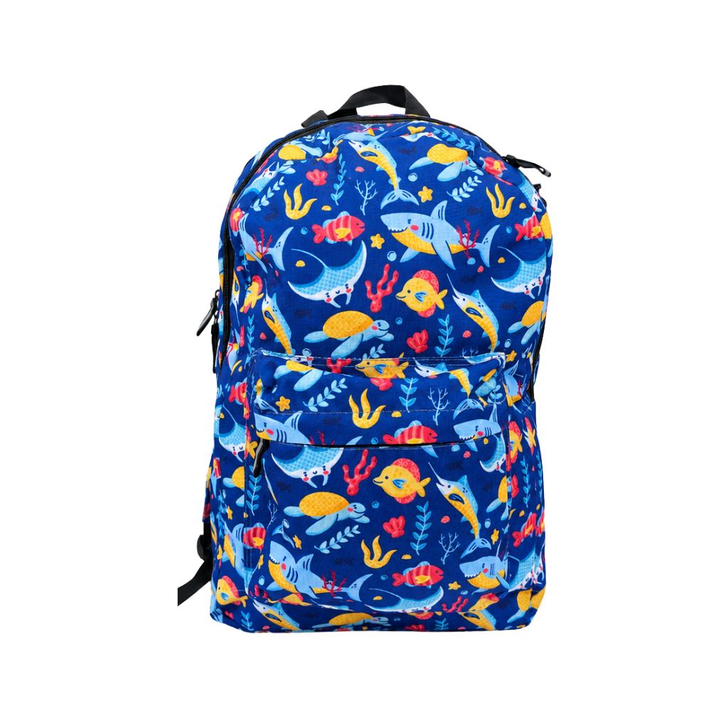 Sac à dos scolaire bleu à motifs marins