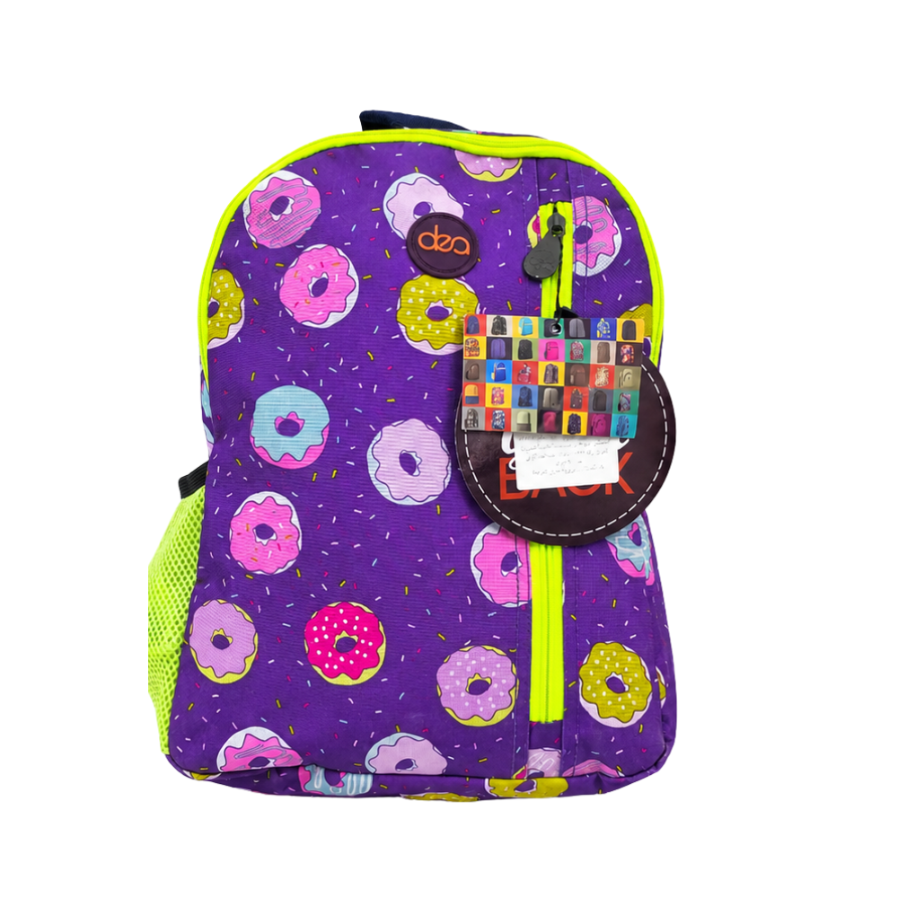 Sac à dos scolaire violet à motifs de donuts colorés