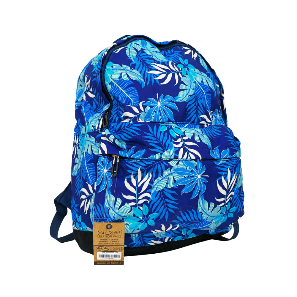 Sac à dos scolaire bleu à imprimé tropical