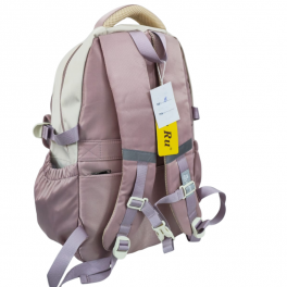 Sac à dos scolaire rose poudré et beige au style doux et tendance