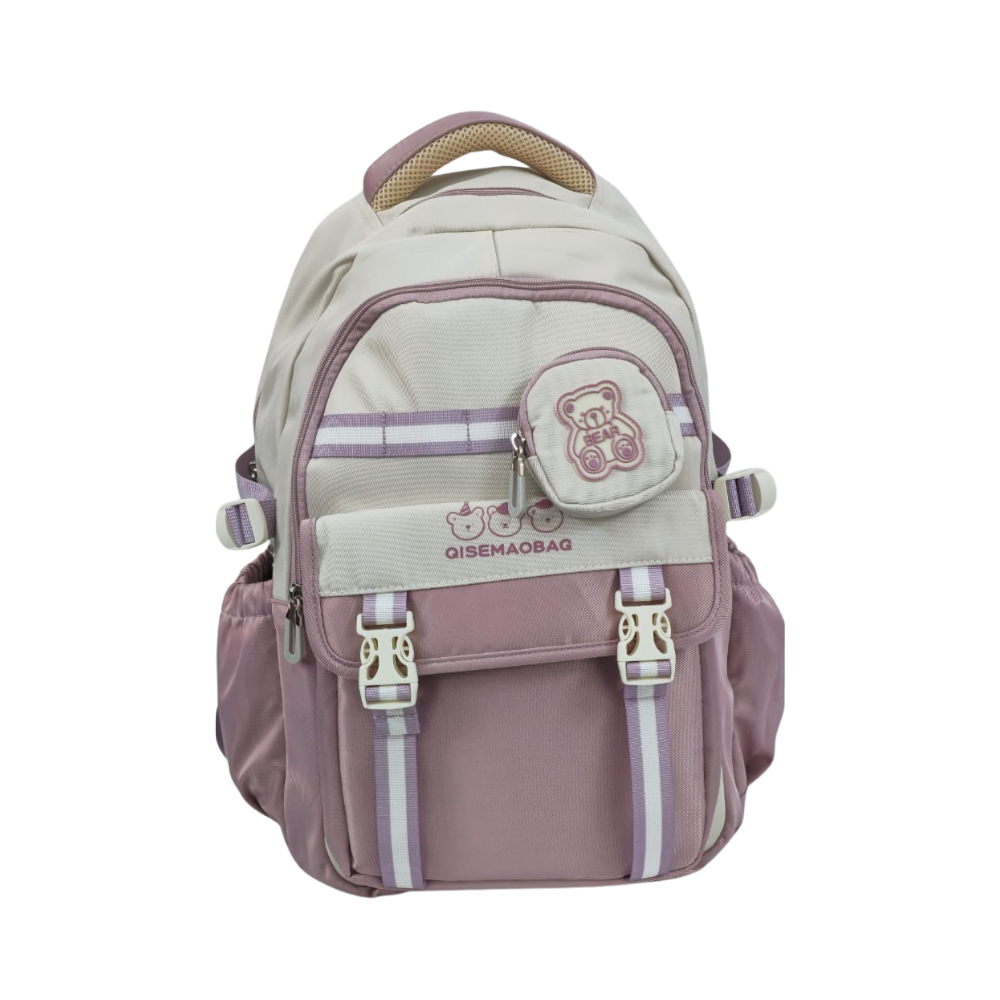 Sac à dos scolaire rose poudré et beige au style doux et tendance