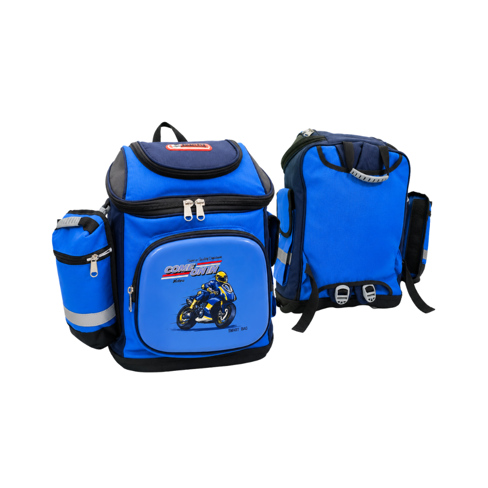 Sac à dos scolaire Smart Bag bleu au thème moto