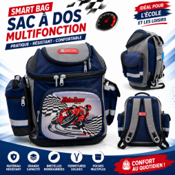 Sac à dos scolaire multifonction Smart Bag au thème moto racing