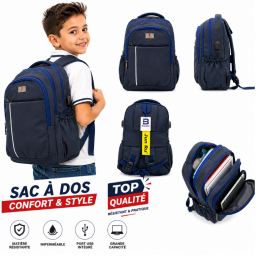 sac à dos scolaire bleu marine pour garçon