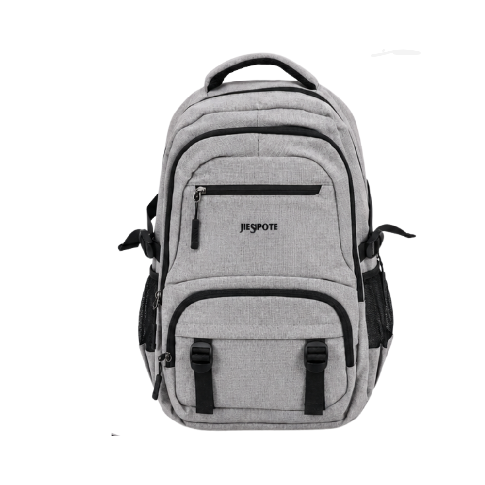 Sac à dos scolaire gris clair au design moderne et polyvalent
