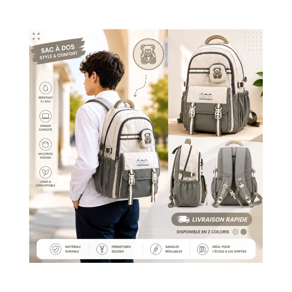 Sac à dos scolaire moderne et polyvalent