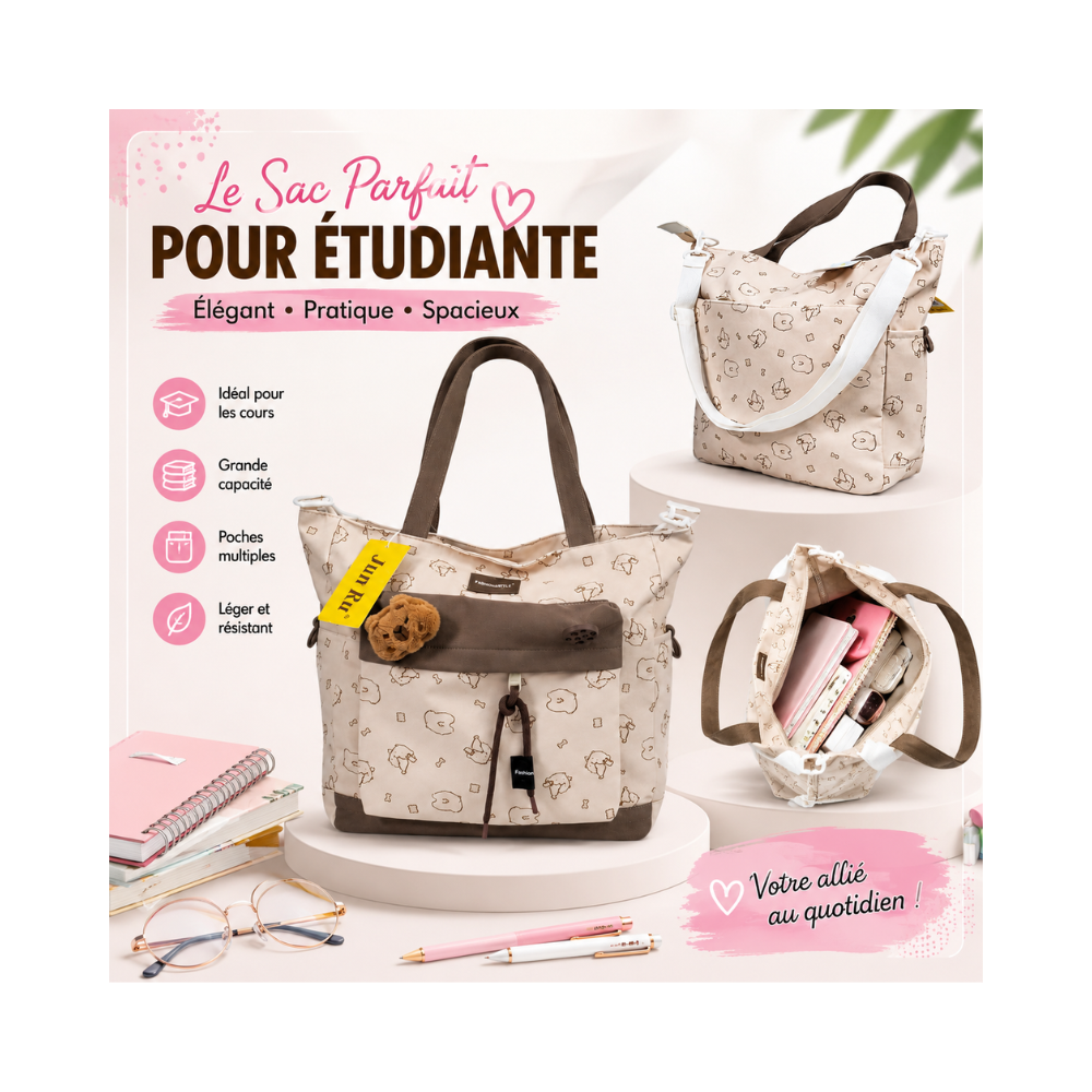 Sac cabas pour étudiante au design élégant et féminin