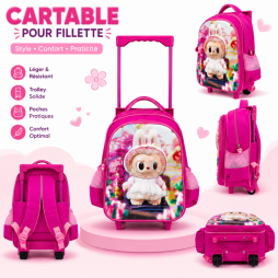Cartable trolley pour fillette au design joyeux et coloré