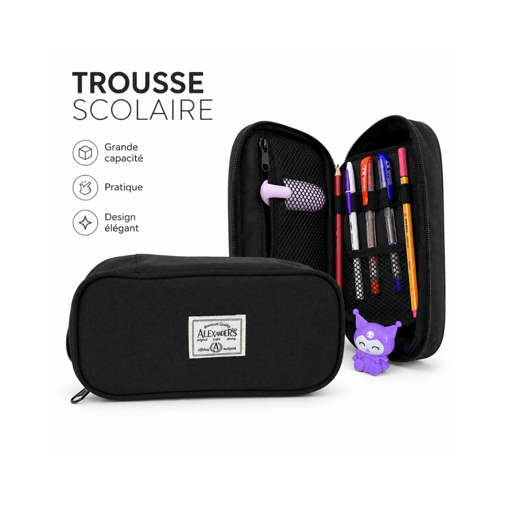 Trousse scolaire rectangulaire à grande capacité