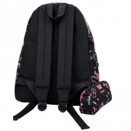 sac à dos scolaire IMPERIAL noir, décoré de fleurs,