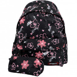 sac à dos scolaire IMPERIAL noir, décoré de fleurs,