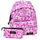 Sac à dos IMPERIAL rose à motif floral avec trousse assortie