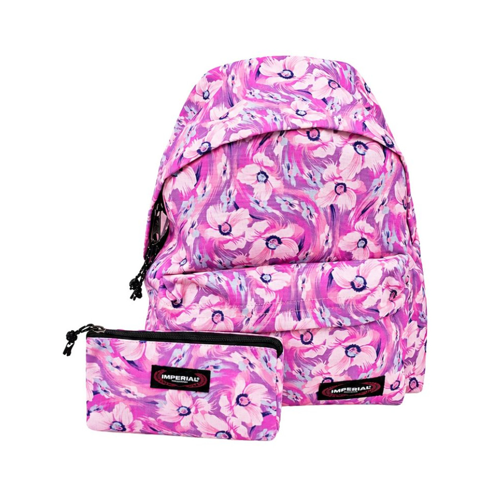 Sac à dos IMPERIAL rose à motif floral avec trousse assortie
