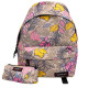 Sac à dos IMPERIAL beige à motif feuillage avec trousse assortie