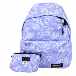 Sac à dos IMPERIAL bleu lavande à motif feuillage avec trousse assortie
