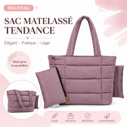Sac matelassé tendance avec pochette assortie – Rose poudré