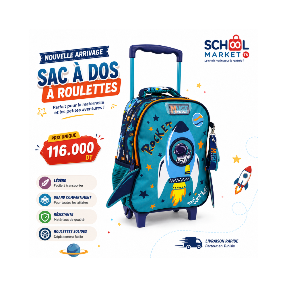 Cartable à roulettes MUST Team Rocket pour garçon