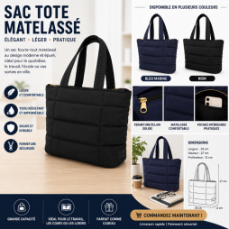 Sac Tote Matelassé (Noir / Bleu marine)