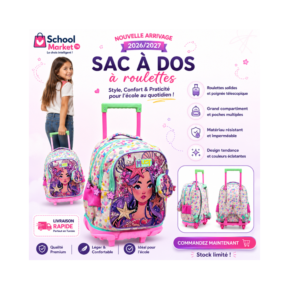 Sac à dos à roulettes MUST Sirène