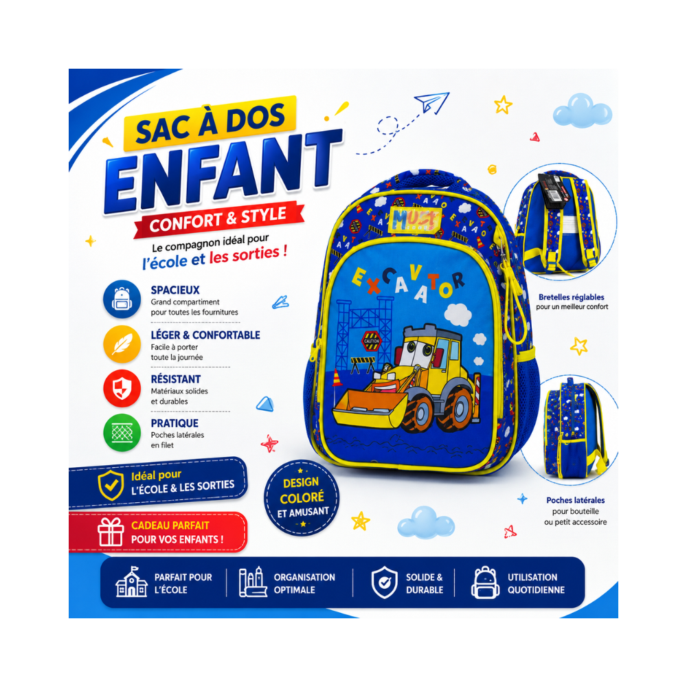 sac à dos maternelle Excavator, spécialement conçu pour les tout-petits