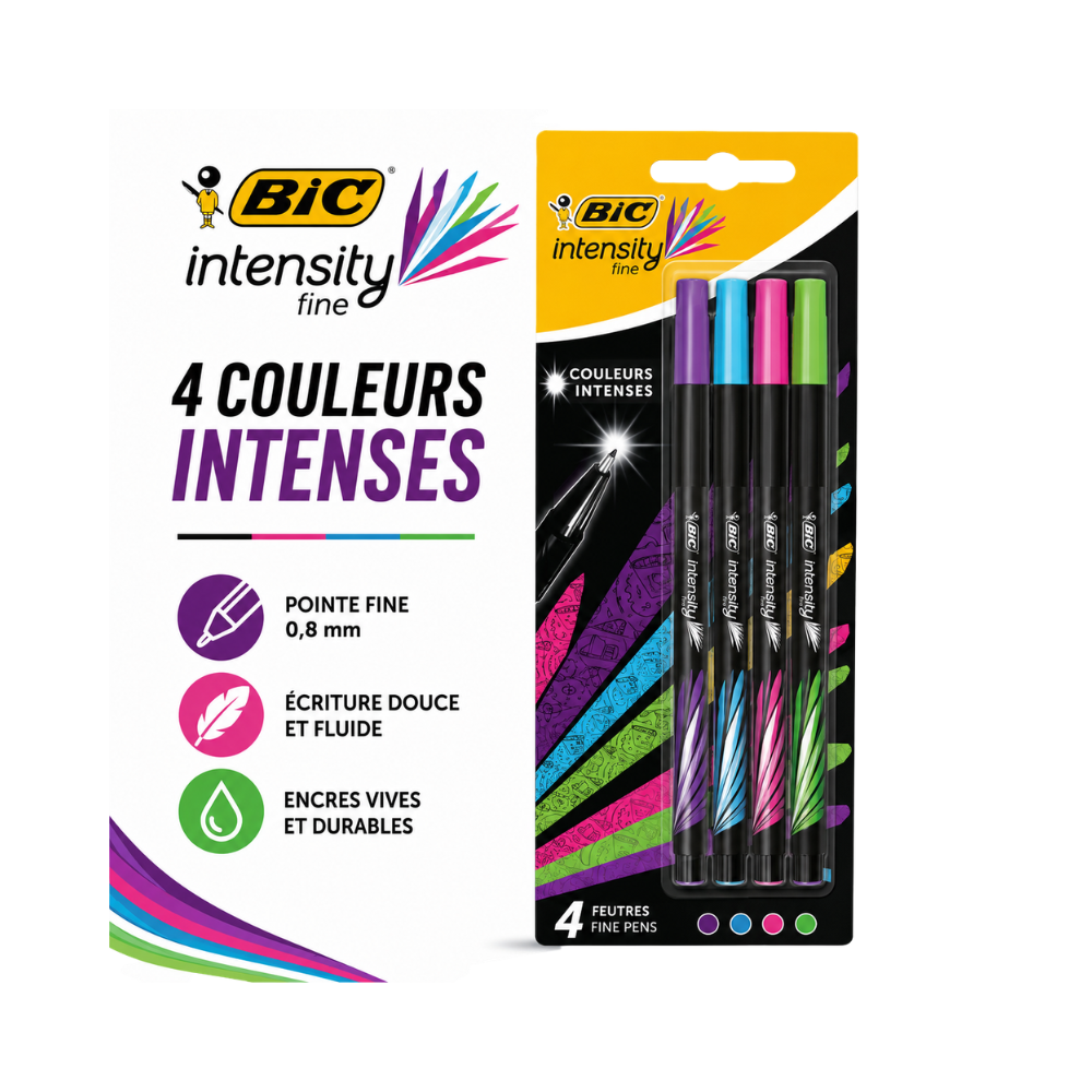 POCHETTE DE 4 STYLOS BIC INTENSITY FINE - COULEURS ASSORTIES