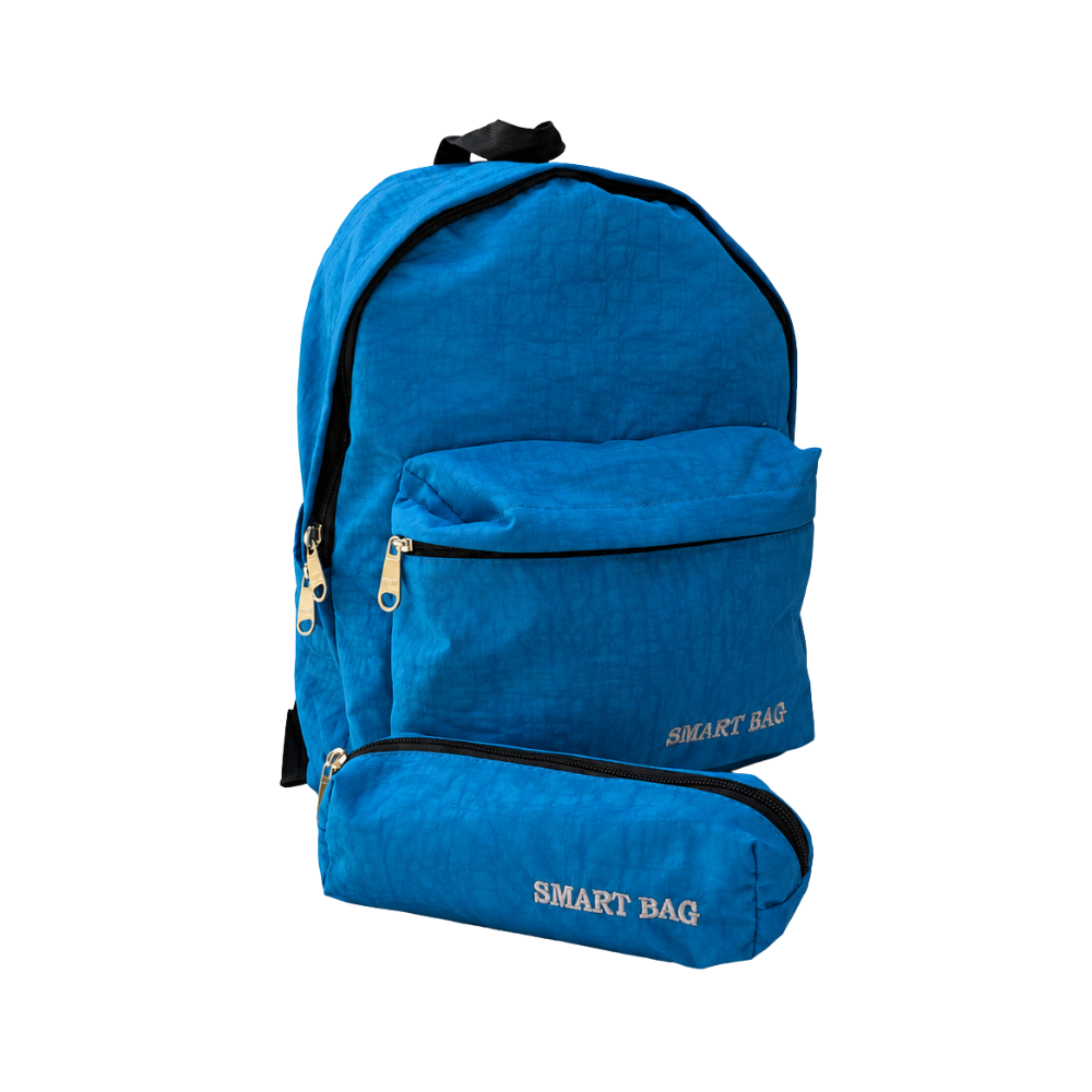 Sac à dos scolaire bleu Smart Bag avec trousse assortie