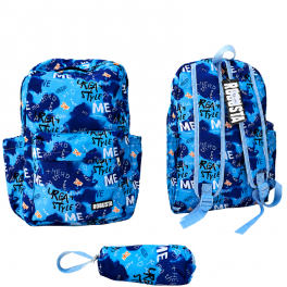 sac à dos scolaire Robusta au design moderne bleu avec imprimés graffiti,