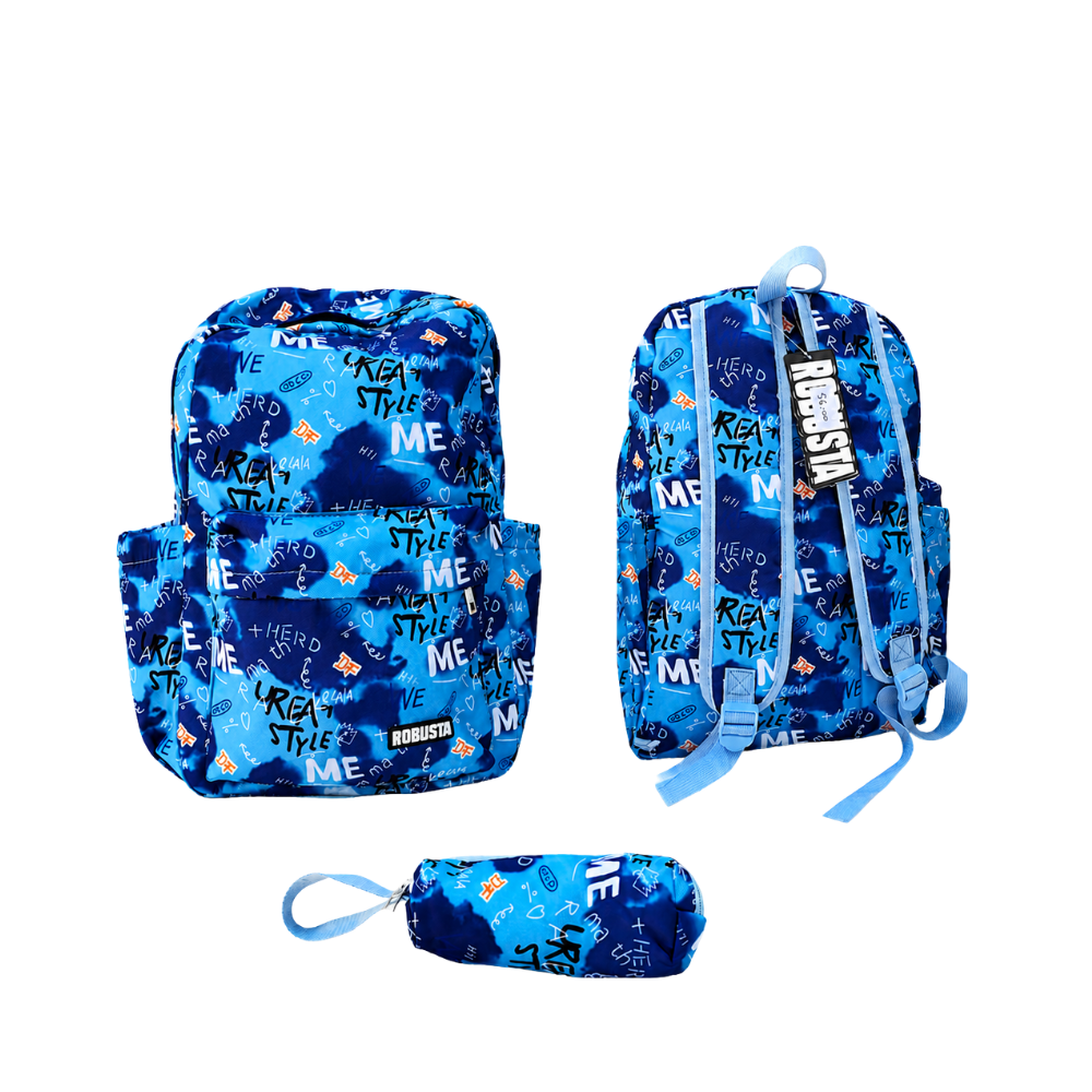 sac à dos scolaire Robusta au design moderne bleu avec imprimés graffiti,