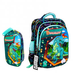 sac à dos scolaire pour enfant au design dinosaure coloré et amusant avec trousse