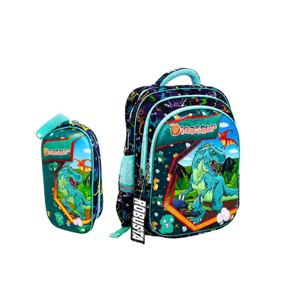 sac à dos scolaire pour enfant au design dinosaure coloré et amusant avec trousse