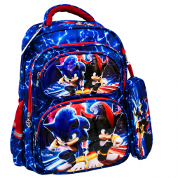 Sac à dos scolaire pour enfant au design dynamique inspiré de l’univers de Sonic et Shadow avec trousse