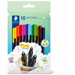 la pochette STAEDTLER Triplus Fineliner, composée de 10 stylos à pointe fine de 0,3 mm
