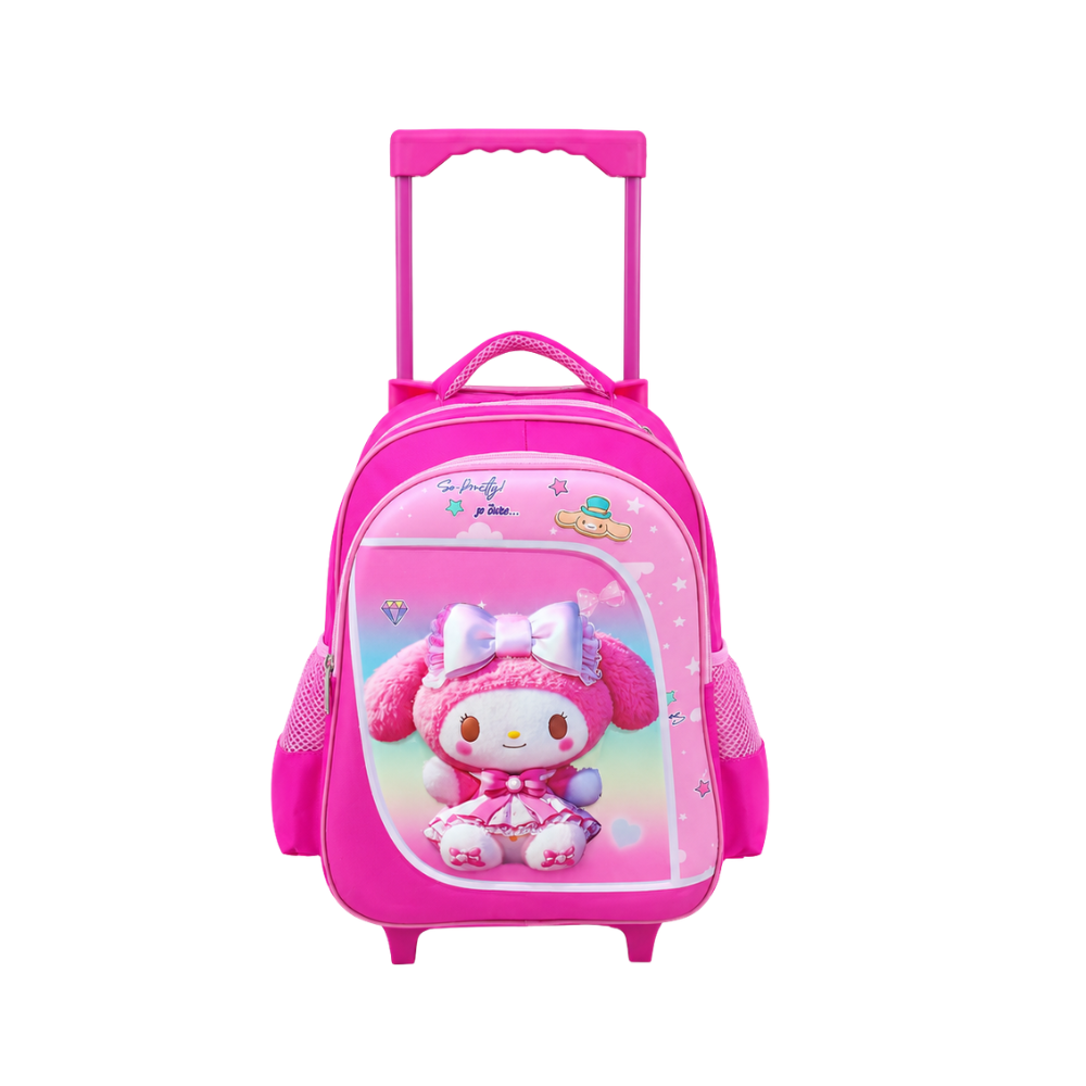 Cartable trolley rose pour fille avec roulettes