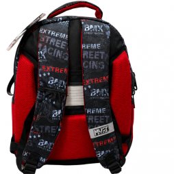 Sac à dos scolaire MUST Team noir et rouge avec motif motocross