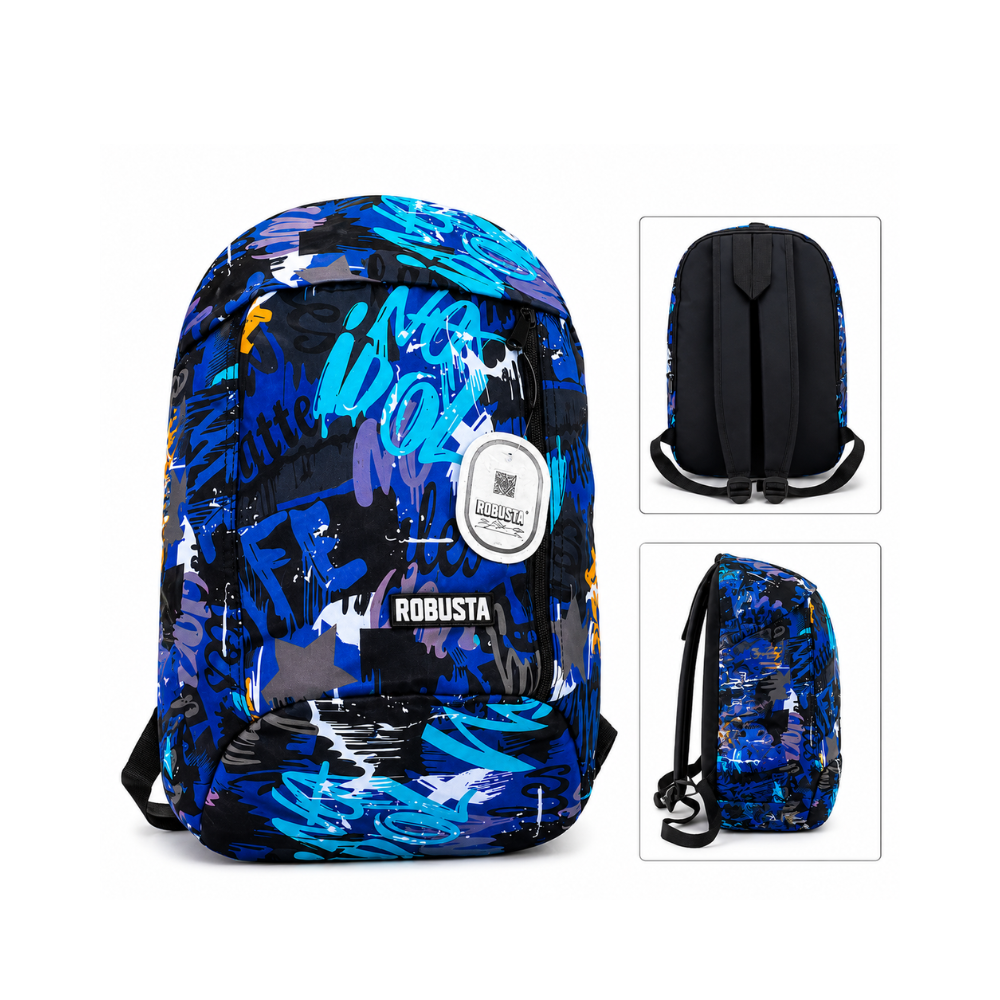 Sac à dos scolaire Robusta au design graffiti bleu et noir