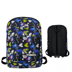 Sac à dos scolaire Robusta noir et bleu avec motifs de cœurs multicolores
