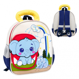 Sac à dos enfant au design tendre et coloré, décoré de deux adorables éléphants bleus