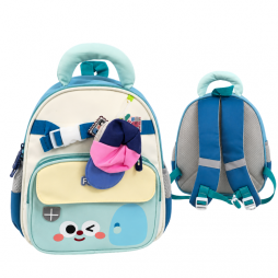 Sac à dos enfant pastel bleu et turquoise avec accessoires ludiques