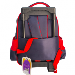 Cartable à roulettes pour garçon au design super-héros rouge, bleu et noir