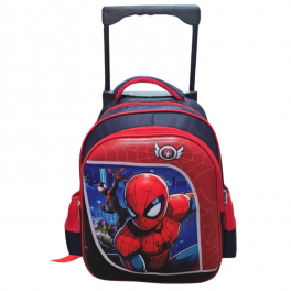 Cartable à roulettes pour garçon au design super-héros rouge, bleu et noir