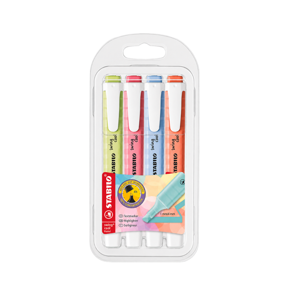 Pochette de 4 surligneurs STABILO swing cool Pastel