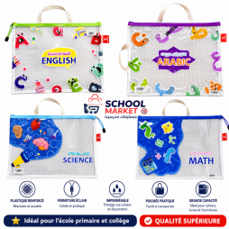 Lot de pochettes scolaires transparentes avec fermeture éclair et poignée de transport