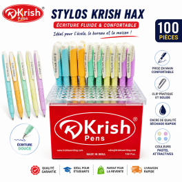 stylos Krish Hax a bille bleu  aux couleurs pastel assorties