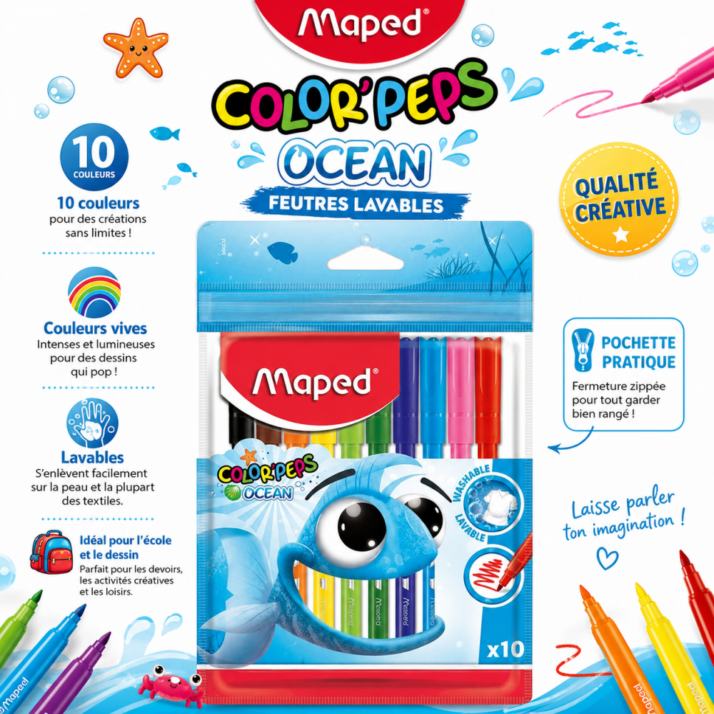 10 feutres lavables Maped Color’Peps Ocean